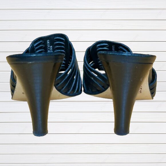 FRANCO SARTO Black Leather Mules / Slide Sandals - Picture 4 of 6